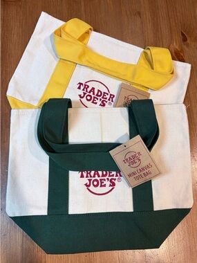 Trader Joe's Mini Canvas Tote Bag - Yellow & Forest Green (Limited Edition) (2)